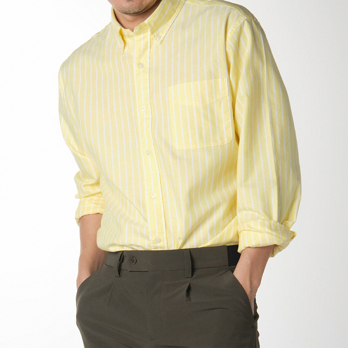 era-won Premium Quality เสื้อเชิ้ต คอปก Dress shirt Regular Shirt แขนยาว สี Yellow