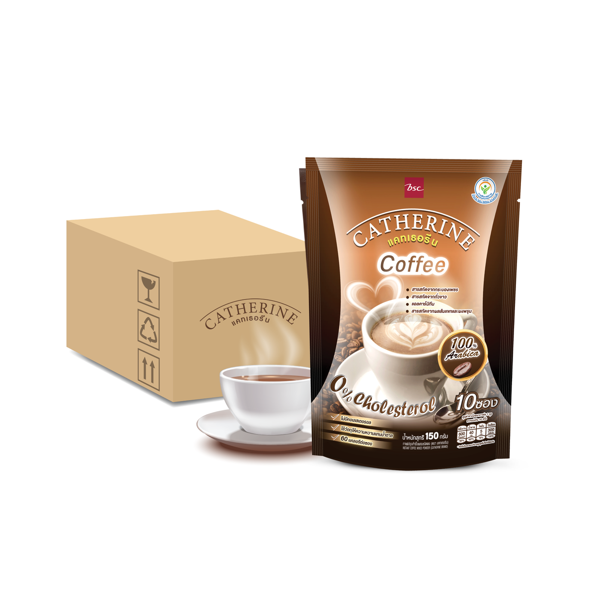 CATHERINE แคทเธอรีนกาแฟ สูตรไม่เติมน้ำตาล ไม่มีคอเลสตอรอล ขนาด 10 ซอง (ซื้อยกลัง 24 แพ็ค)