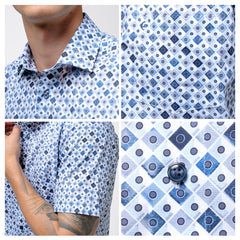 OLYMP LUXOR Shirt เสื้อเชิ้ตสีน้ำเงิน พิมพ์ลาย ใส่สบาย รีดง่าย