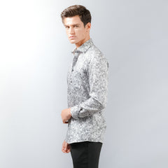 OLYMP LUXOR Shirt เสื้อเชิ้ตสีขาวพิมพ์ลาย กราฟิก ใส่สบาย รีดง่าย