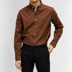 era-won เสื้อเชิ้ต ทรงปกติ Oxford Shirt แขนยาว คอปก สี Brown