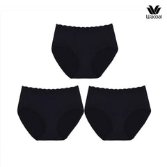 Wacoal Short Panty แพ็ค 3 ชิ้น กางเกงในใส่สบายวาโก้ รูปแบบเต็มตัว ขอบลูกไม้ รุ่น WU4T35 - BigxShow