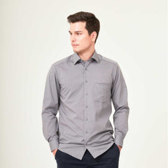 OLYMP LUXOR Shirt เสื้อเชิ้ตสีเทา ผ้าเท็กเจอร์ทรงหลวม ใส่สบาย รีดง่าย