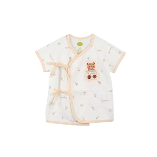 ENFANT อองฟองต์ ชุดเสื้อป้ายผูกหน้า+กางเกง สำหรับเด็กอายุ 0-6 เดือน คอลเลกชั่น หมีกางเต็นท์ ผ้าคอตตอนออร์แกนิก สีครีม