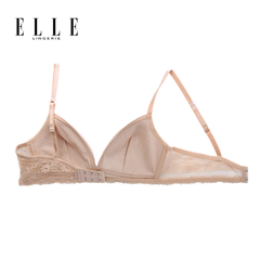 ELLE lingerie Moulded bra ยกทรงไร้โครงเต้าสามเหลี่ยมแต่งพลีทและผ้าลูกไม้ สีเบจ (LB6721)