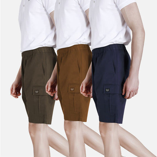 ARROW CARGO SHORT PANTS กางเกงขาสั้นคาร์โก้เอวยางยืด เซ็ท 3 ตัว สีกรม, กากี, น้ำตาล สุดคุ้ม MHCC2B9