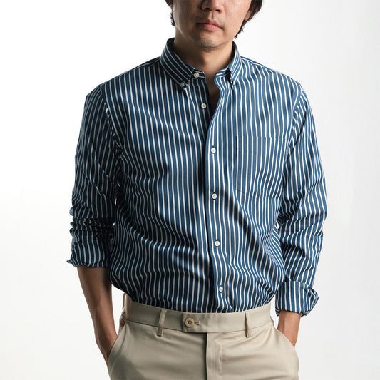 era-won เสื้อเชิ้ต ทรงปกติ รุ่น Dress Shirt Striped สี Sea florence (Blue Bird) ลายน้ำเงิน