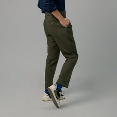 era-won กางเกงขายาว รุ่น Double Belts Trousers V2 ทรง Skinny Crop เอวสูง สี Olive (เขียวขี้ม้า) ผ้าใหม่