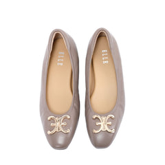 ELLE SHOES รองเท้าหนังแกะ ทรงบัลเล่ต์ LAMB SKIN COMFY COLLECTION รุ่น Ballerina สีน้ำตาลอ่อน ELB001