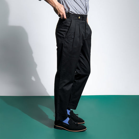 era-won กางเกงขายาว รุ่น Double Belts Trousers ทรง Skinny Crop เอวสูง สี Black R (ดำ)