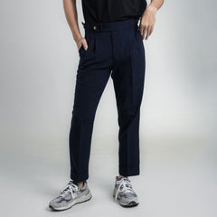 era-won กางเกงขายาว รุ่น Double Belts Trousers V1 ทรง Skinny Crop เอวสูง สี Blue system (กรมเข้ม)