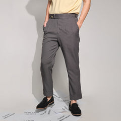 era-won กางเกงขายาว รุ่น Double Belts Trousers V4 ทรง Skinny Crop เอวสูง สี Shinori grey (เทา) ผ้าทอลาย