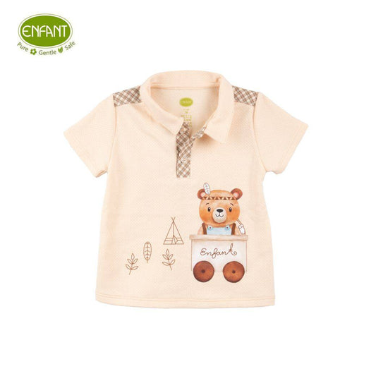 ENFANT อองฟองต์ ชุดเสื้อเชิ้ต+กางเกง สำหรับเด็กอายุ 3 เดือน - 2ปี คอลเลกชั่น หมีกางเต็นท์ ผ้าคอตออร์แกนิก สีครีม