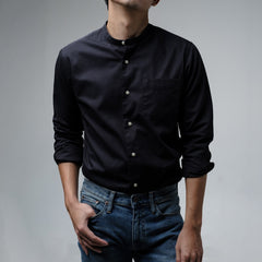 era-won Premium Quality เสื้อเชิ้ต ทรงปกติ Dress Shirt (คอจีน) แขนยาว สี Black