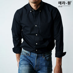 era-won Premium Quality เสื้อเชิ้ต ทรงปกติ Ultrafine Dress Shirt แขนยาว สี Double Black (ป้ายใหม่)