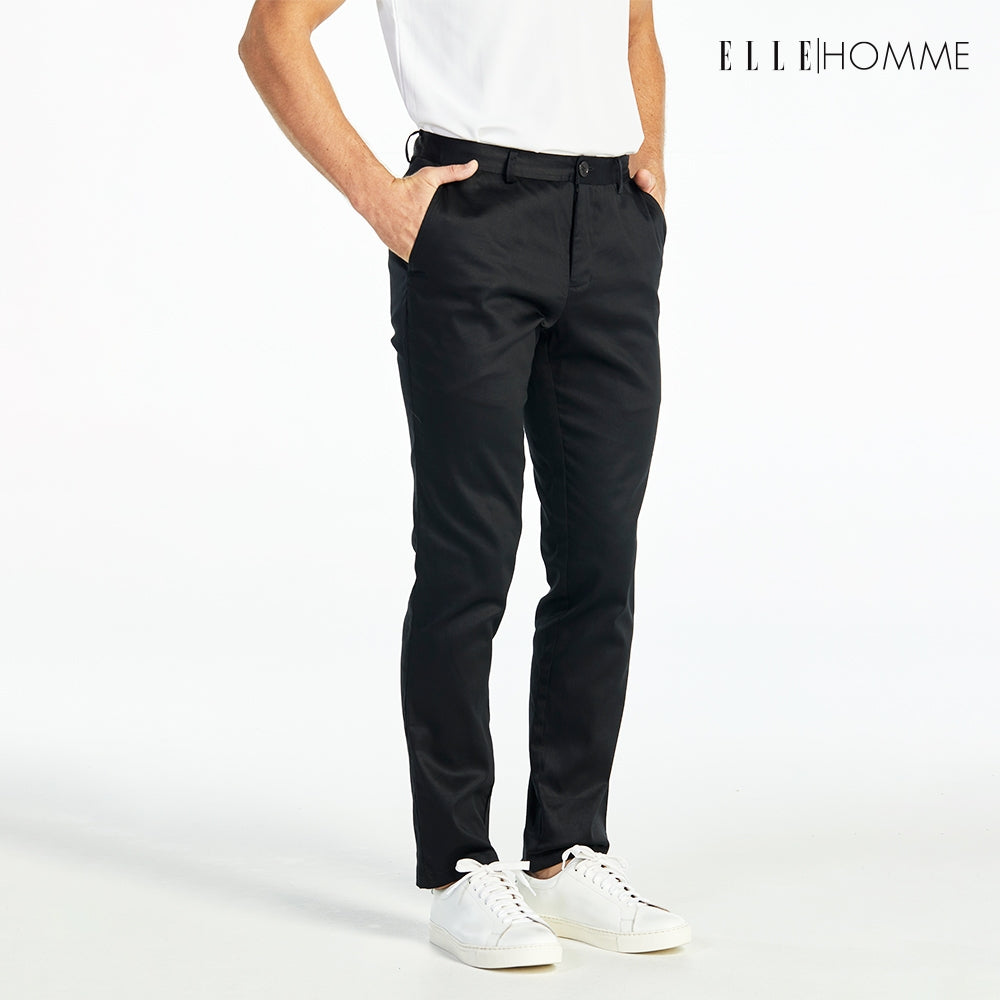 ELLE HOMME กางเกงชิโน่ ทรงสลิมฟิต ปักโลโก้ EH สีดำ W8L275