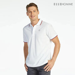 ELLE HOMME เสื้อ(ผ้ายืด)โปโล ปักทอขลิบลาย สกรีนโลโก้ ที่อกด้านซ้าย