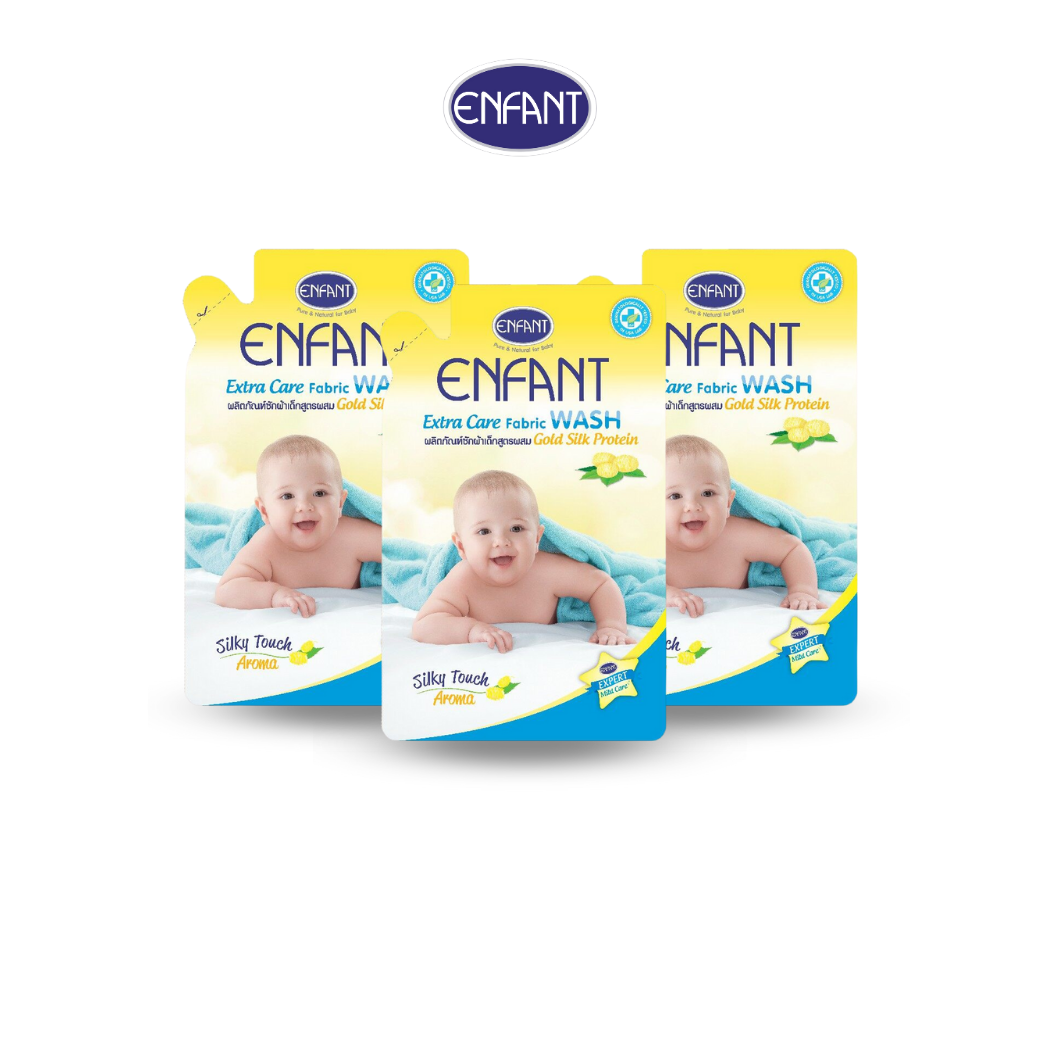 Enfant อองฟองต์ Extra Care Fabric Wash ผลิตภัณฑ์ซักผ้าสำหรับเด็กแรกเกิดและถนอมผิวบอบบาง สูตรผสม Gold Silk Protein 700 ml. 1แพ็ค/3ซอง