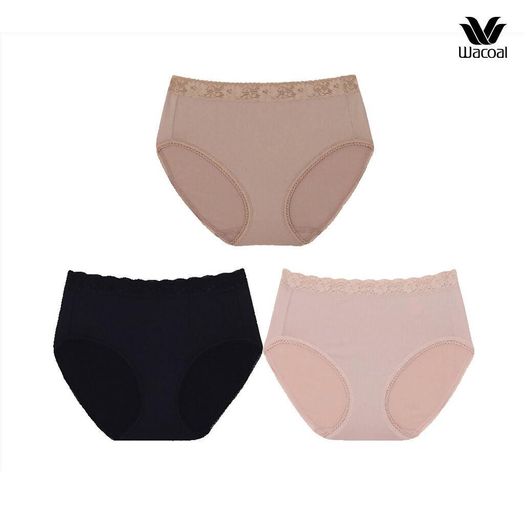 Wacoal Short Panty แพ็ค 3 ชิ้น กางเกงในใส่สบายวาโก้ รูปแบบเต็มตัว ขอบลูกไม้ รุ่น WU4T35 - BigxShow