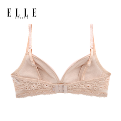 ELLE lingerie Moulded bra ยกทรงไร้โครงเต้าสามเหลี่ยมแต่งพลีทและผ้าลูกไม้ สีเบจ (LB6721)