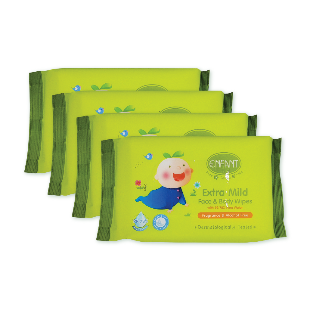 Enfant อองฟองต์ Organic Extra Mild Face & Body Wipes ทิชชูเปียก สูตรน้ำแร่บริสุทธิ์ (1 ห่อ มี 40 แผ่น /1 แพค มี 4 ห่อ)