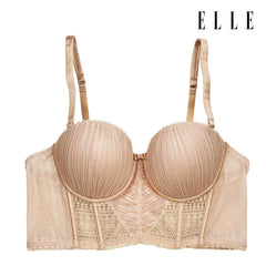 ELLE Lingerie MOULDED BRA Half-Cup เสื้อชั้นในรูปแบบ Corset Fashion ผ้าพลีทตกแต่งลูกไม้ | LB6638