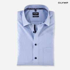 OLYMP LUXOR Shirt เสื้อเชิ้ตผู้ชายแขนสั้น สีฟ้าผ้าเรียบ ทรงหลวม ใส่สบาย รีดง่าย AUTU24