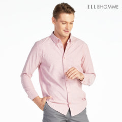 ELLE HOMME เสื้อเชิ้ตแขนยาว คอปก เนื้อผ้าผสม 100% คอตตอน สีแดงไวน์ (W8B675)