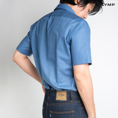 OLYMP LUXOR Shirt เสื้อเชิ้ตผู้ชายแขนสั้น สีน้ำเงิน ผ้าเรียบ ทรงหลวม ใส่สบาย รีดง่าย AUTU24