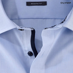 OLYMP LUXOR Shirt เสื้อเชิ้ตผู้ชายแขนสั้น สีฟ้าผ้าเรียบ ทรงหลวม ใส่สบาย รีดง่าย AUTU24